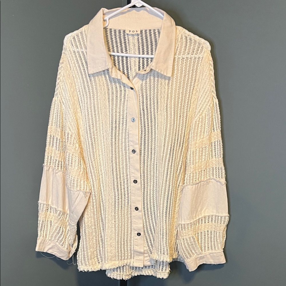 POL Cream Mesh Button Down Shirt
